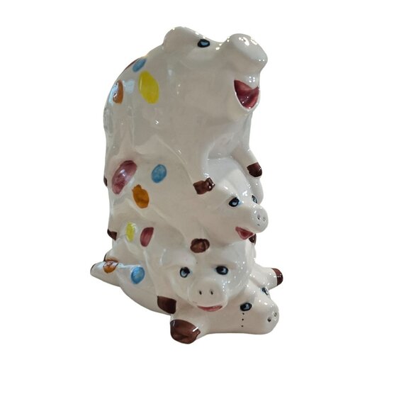 Stacked Polka Dot Piggy Bank Figurine pile if pigs cute vintage - Picture 7 of 15